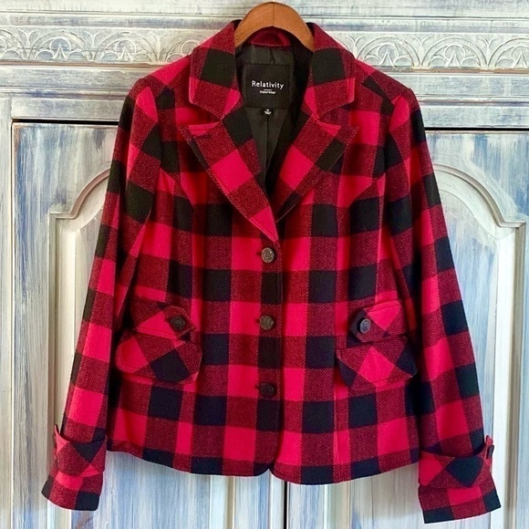 Relativity Outerwear Red and Black Buffalo Plaid Jacket - Picture 1 of 13
